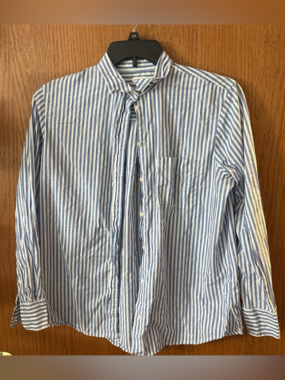 Womans Blue and White Striped Button-Up Shirt